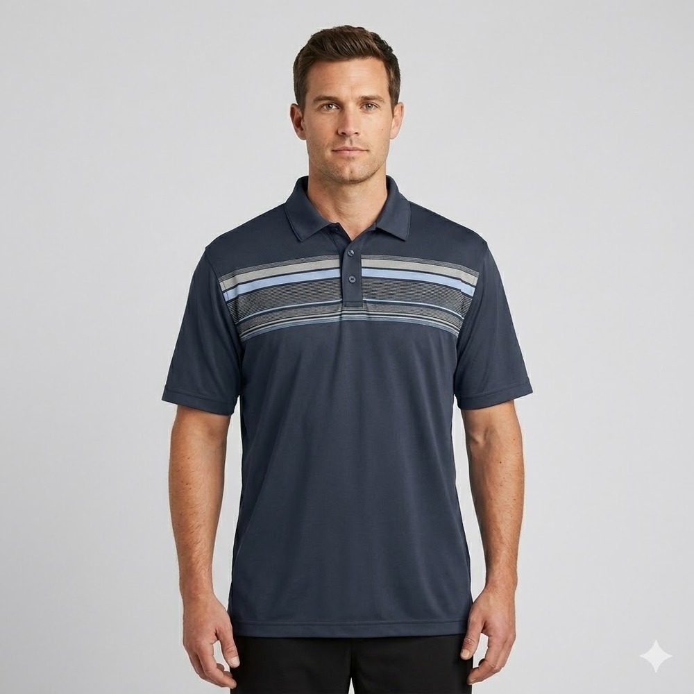 Pebble Beach Dry-Luxe Performance Polo Shirt Striped XL Navy/Blue